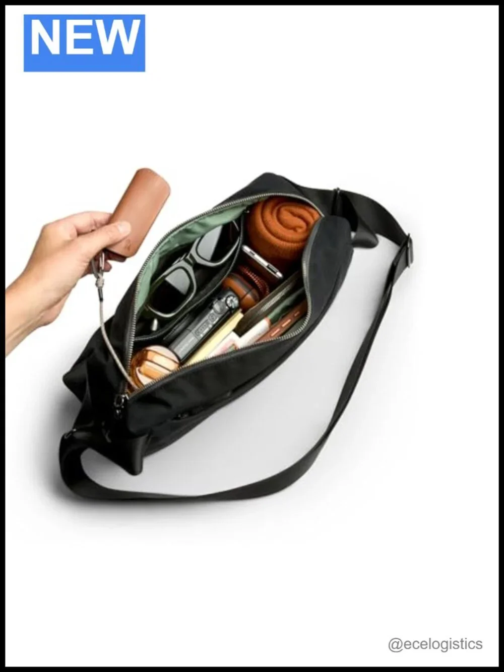 Minimalist Crossbody Sling Bag, Seatbelt Strap, Polyester